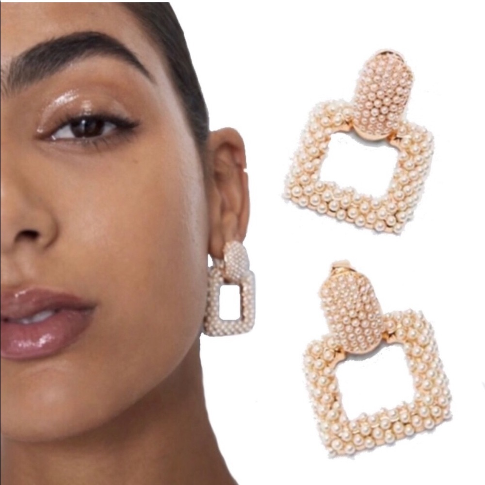 New Zara Pearl Square Earrings